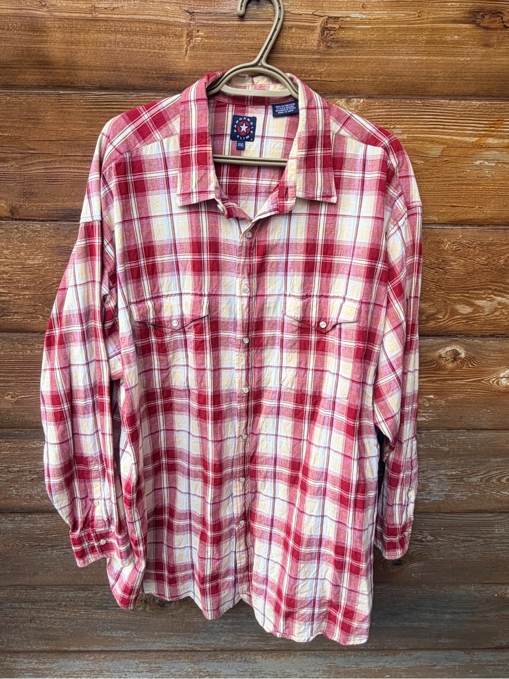 Panhandle Slim Red and Cream Plaid Casual Button-Down Shirt